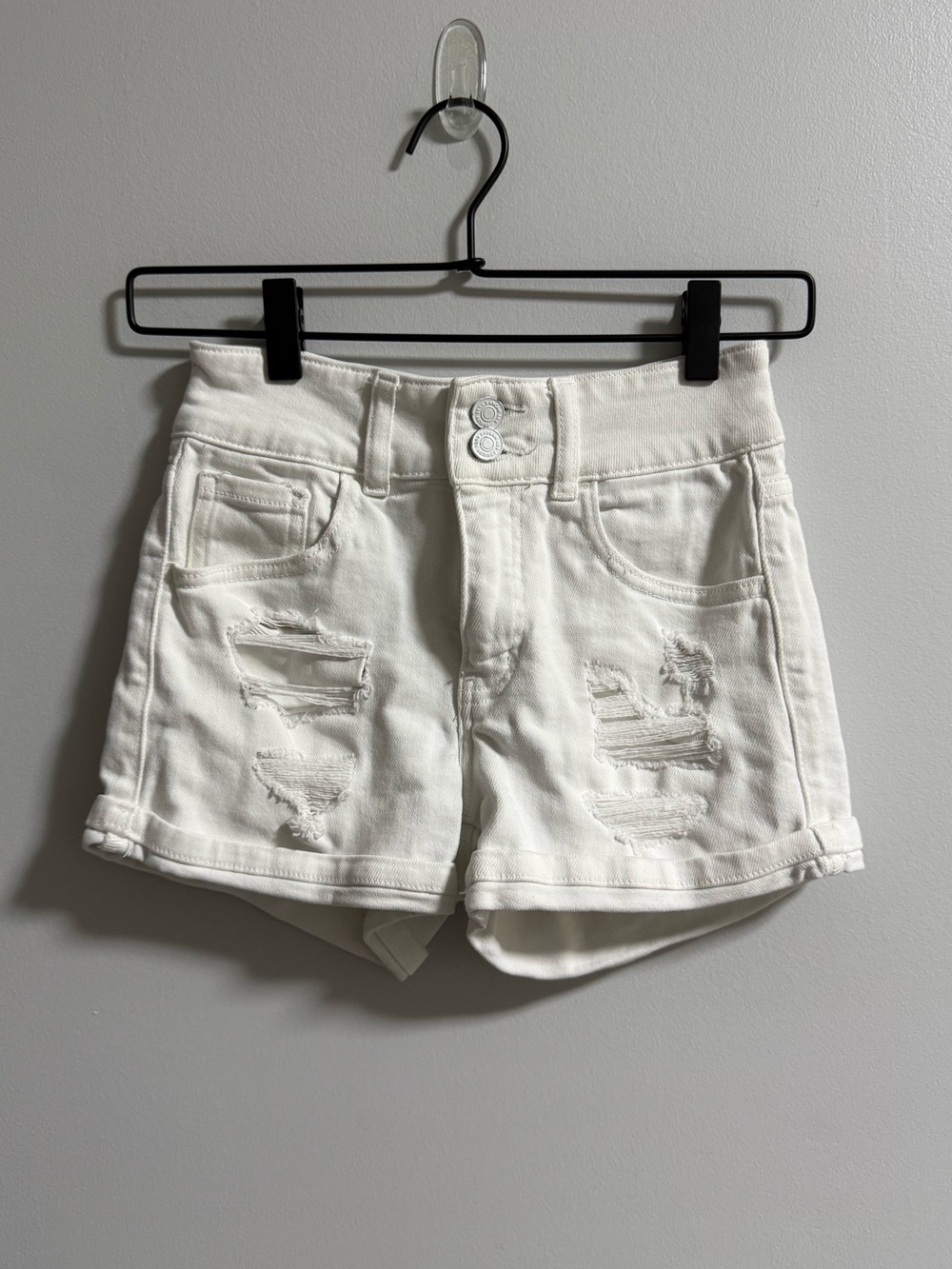 Kancan White Distressed High-Rise Women's Denim Shorts